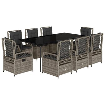 9-delige Tuinset met kussens poly rattan grijs