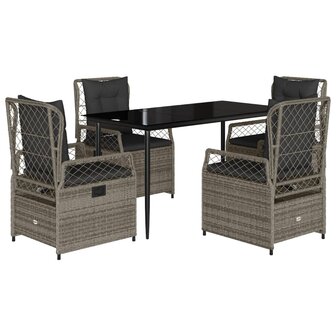 5-delige Tuinset met kussens poly rattan grijs