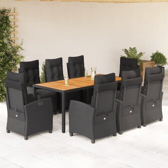 9-delige Tuinset poly rattan zwart
