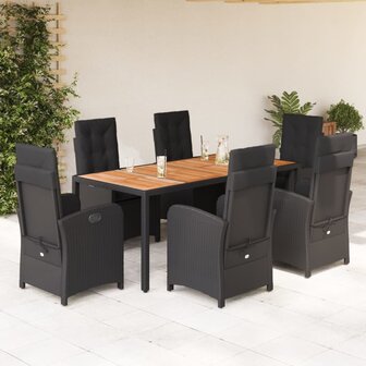 7-delige Tuinset met kussens poly rattan zwart