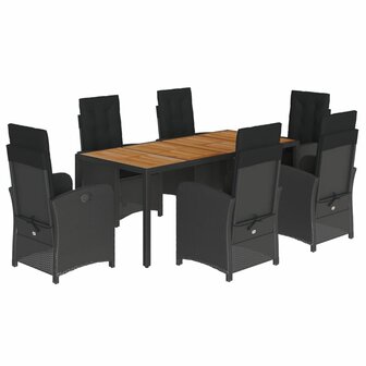 7-delige Tuinset met kussens poly rattan zwart