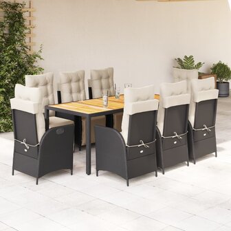 9-delige Tuinset poly rattan zwart