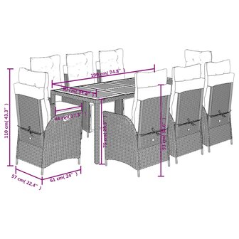 9-delige Tuinset poly rattan zwart