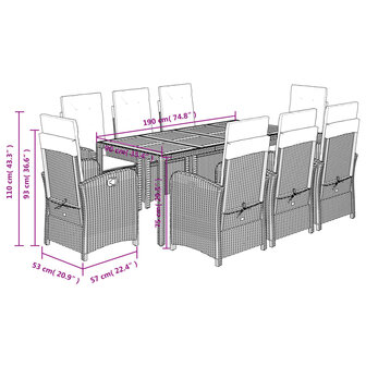 9-delige Tuinset poly rattan zwart
