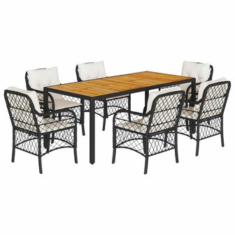 7-delige Tuinset met kussens poly rattan zwart