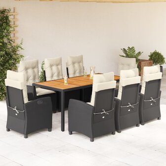 9-delige Tuinset poly rattan zwart