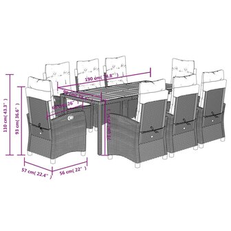 9-delige Tuinset poly rattan zwart