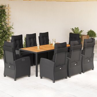 9-delige Tuinset poly rattan zwart