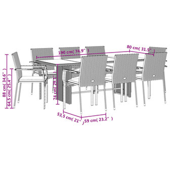 9-delige Tuinset poly rattan zwart