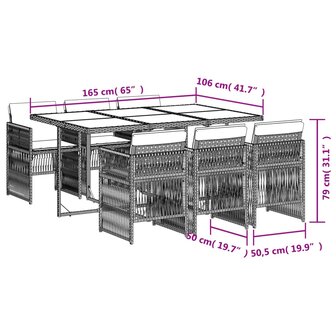 7-delige Tuinset met kussens poly rattan grijs