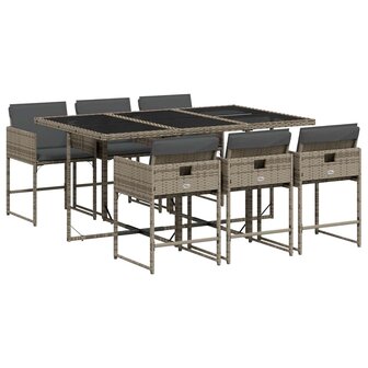 7-delige Tuinset met kussens poly rattan grijs