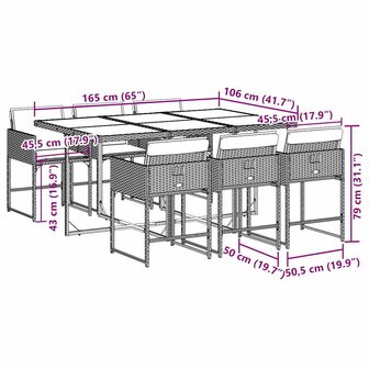 7-delige Tuinset met kussens poly rattan grijs