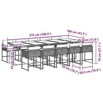 11-delige Tuinset met kussens poly rattan grijs