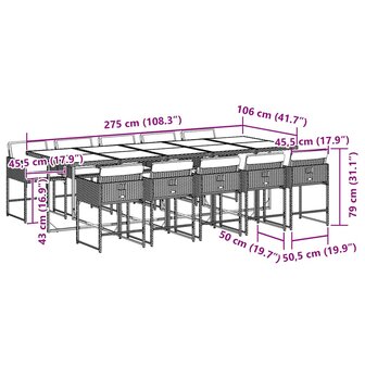 11-delige Tuinset met kussens poly rattan zwart