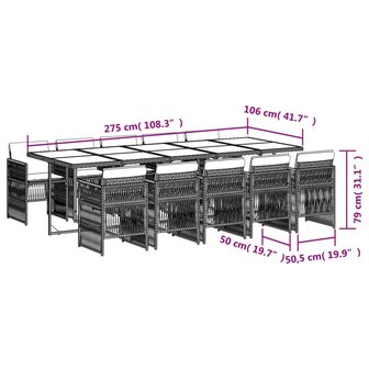 11-delige Tuinset met kussens poly rattan bruin