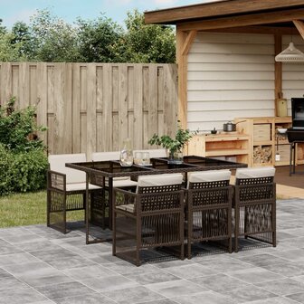 7-delige Tuinset met kussens poly rattan bruin