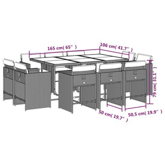 11-delige Tuinset met kussens poly rattan gemengd beige