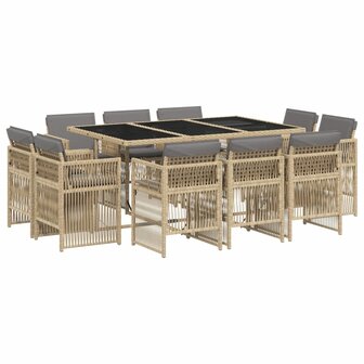 11-delige Tuinset met kussens poly rattan gemengd beige