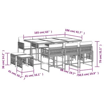 11-delige Tuinset met kussens poly rattan gemengd beige