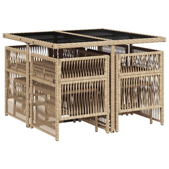 9-delige Tuinset met kussens poly rattan gemengd beige