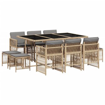11-delige Tuinset met kussens poly rattan gemengd beige