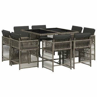 9-delige Tuinset met kussens poly rattan grijs
