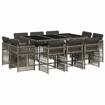 11-delige Tuinset met kussens poly rattan grijs