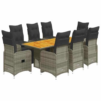 9-delige Bistroset met kussens poly rattan grijs