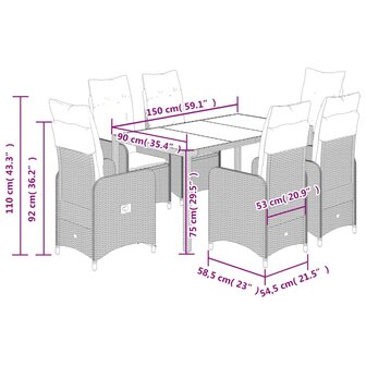 5-delige Bistroset met kussens poly rattan grijs