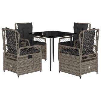 5-delige Tuinset met kussens poly rattan grijs