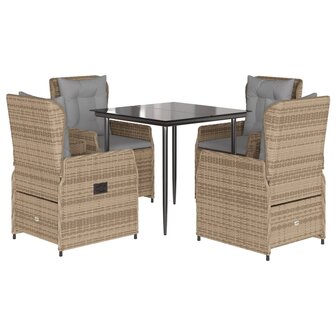5-delige Tuinset met kussens poly rattan beige