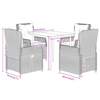 5-delige Tuinset met kussens poly rattan beige
