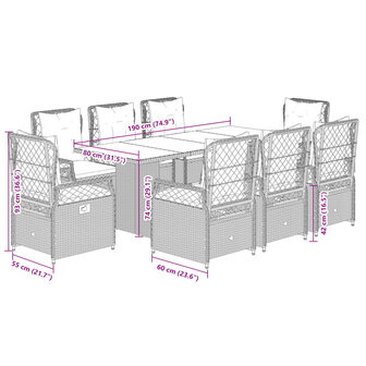 9-delige Tuinset met kussens poly rattan grijs