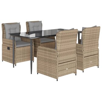 5-delige Tuinset met kussens poly rattan beige