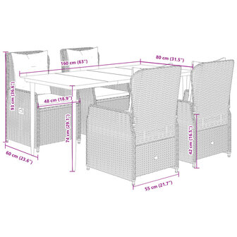 5-delige Tuinset met kussens poly rattan beige