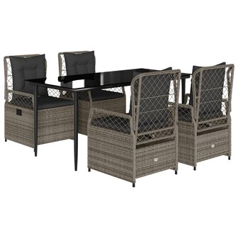 5-delige Tuinset met kussens poly rattan grijs