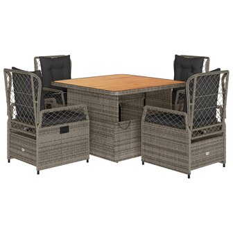5-delige Tuinset met kussens poly rattan grijs