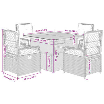 5-delige Tuinset met kussens poly rattan grijs