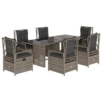 7-delige Tuinset met kussens poly rattan grijs