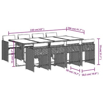 9-delige Tuinset met kussens poly rattan grijs