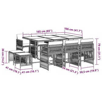 11-delige Tuinset met kussens poly rattan grijs