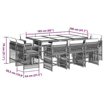 11-delige Tuinset met kussens poly rattan zwart