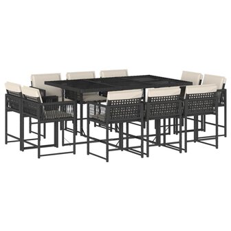 11-delige Tuinset met kussens poly rattan zwart
