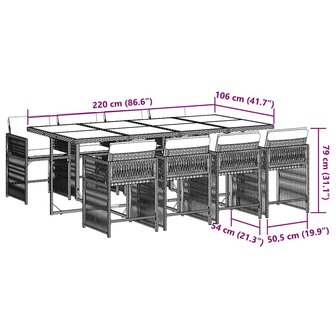 9-delige Tuinset met kussens poly rattan bruin