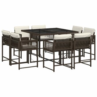 9-delige Tuinset met kussens poly rattan bruin