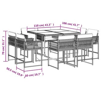 9-delige Tuinset met kussens poly rattan bruin