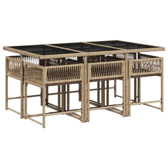7-delige Tuinset met kussens poly rattan beige