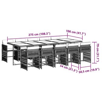 11-delige Tuinset met kussens poly rattan bruin