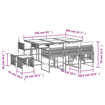 11-delige Tuinset met kussens poly rattan zwart