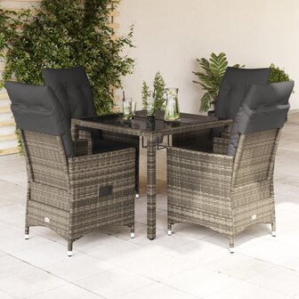 5-delige Tuinset met kussens poly rattan grijs